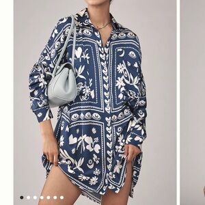 Anthropologie Corey Lynn Calter Blue & Ecru Bold Print Mini Dress/Tunic, size SP